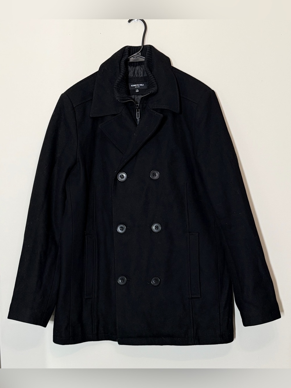 Kenneth Cole Men's Medium Black Wool Blend Peacoat